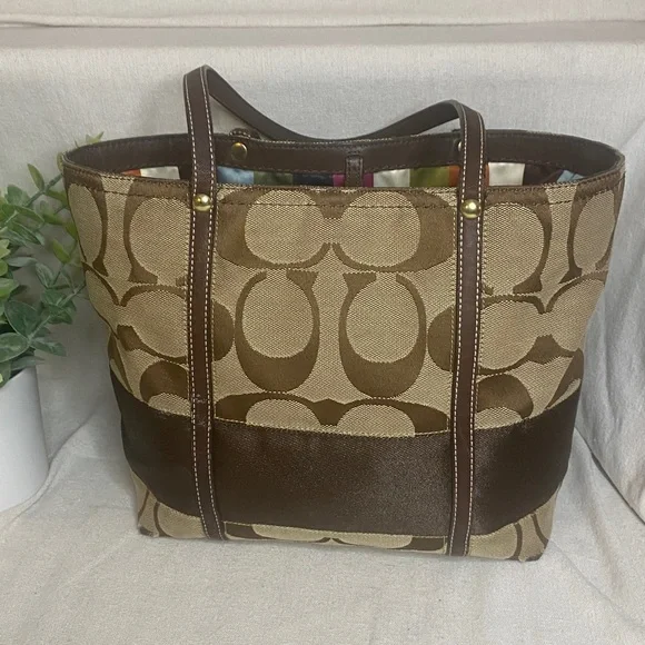 Coach Signature C Canvas Tote Bag, Brown, Brass Hardware - Picture 2 of 10